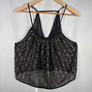 Free People Embellished Tank Top Womens Large Fest Boho Fairy Grunge Sheer Drape